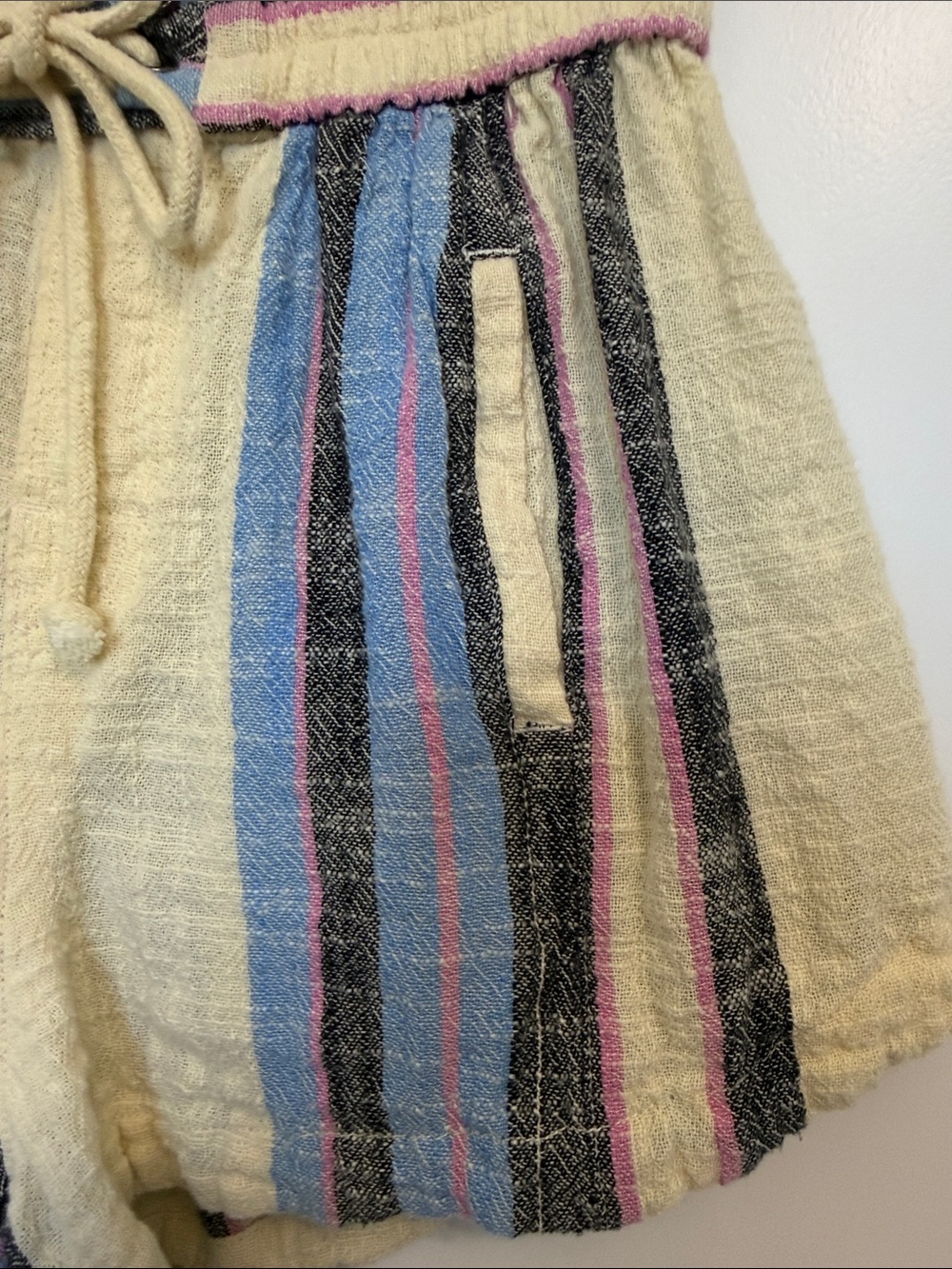 Free People Striped Cotton Drawstring Shorts Blue Cream X - Picture 5 of 10